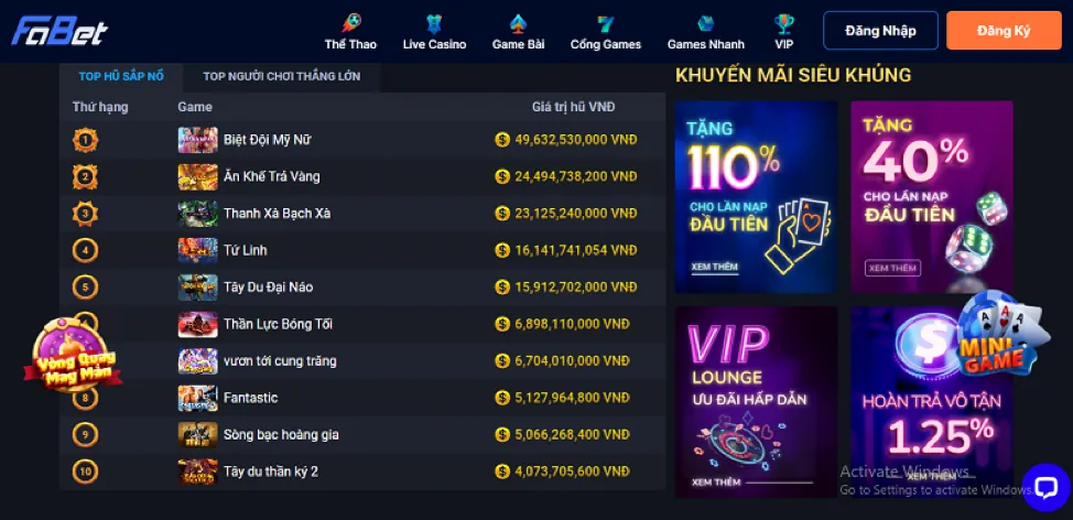 Khuyến mãi nạp tiền cho game bắn cá